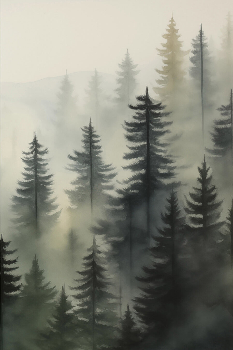 Forêt brumeuse avec des arbres