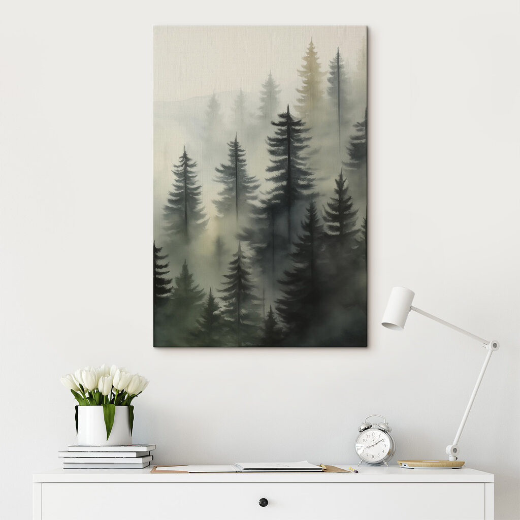 Foggy forest with trees Foggy forest with trees