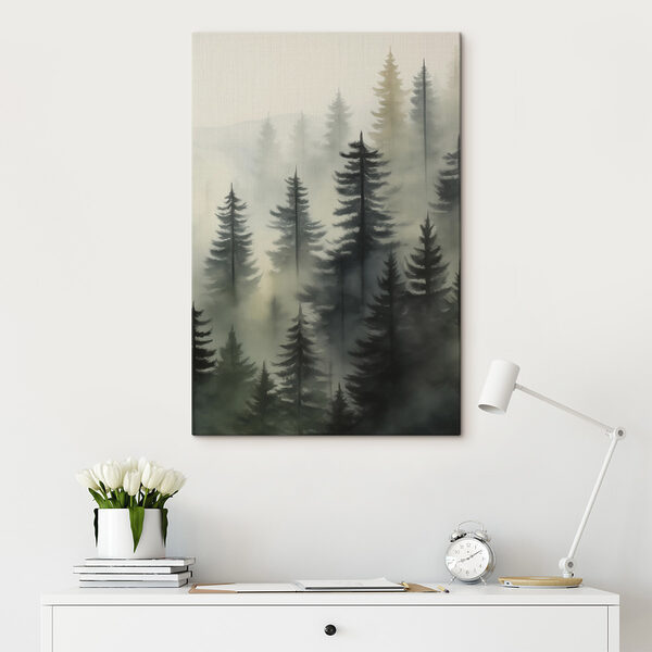 Forêt brumeuse avec des arbres Forêt brumeuse avec des arbres