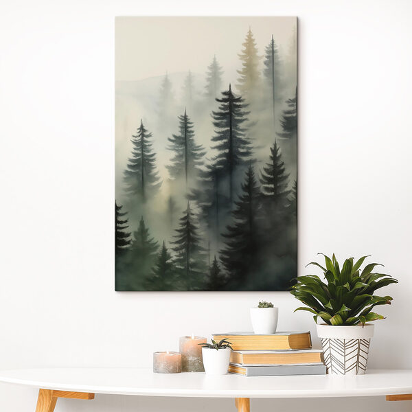 Forêt brumeuse avec des arbres Forêt brumeuse avec des arbres
