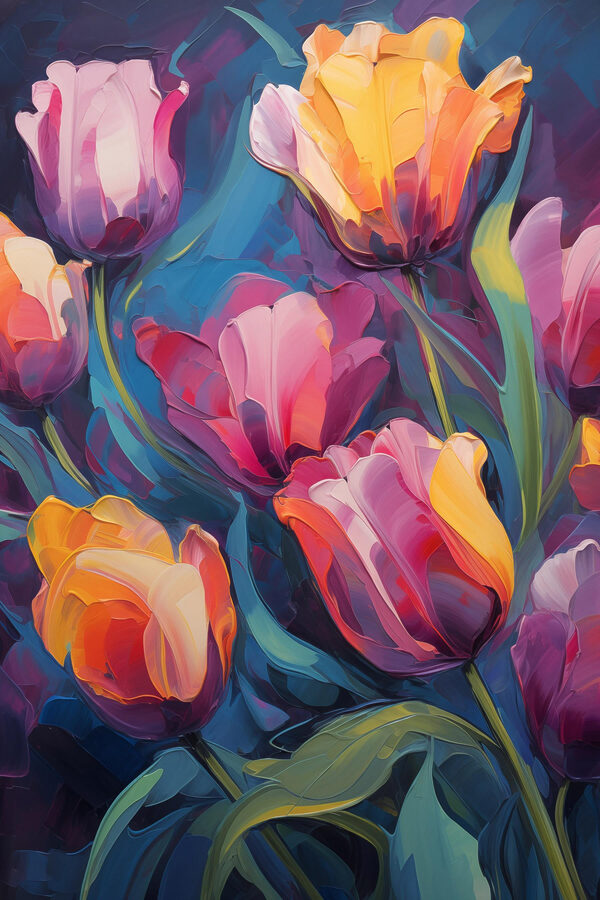 Peinture de fleurs sur fond bleu Peinture de fleurs sur fond bleu