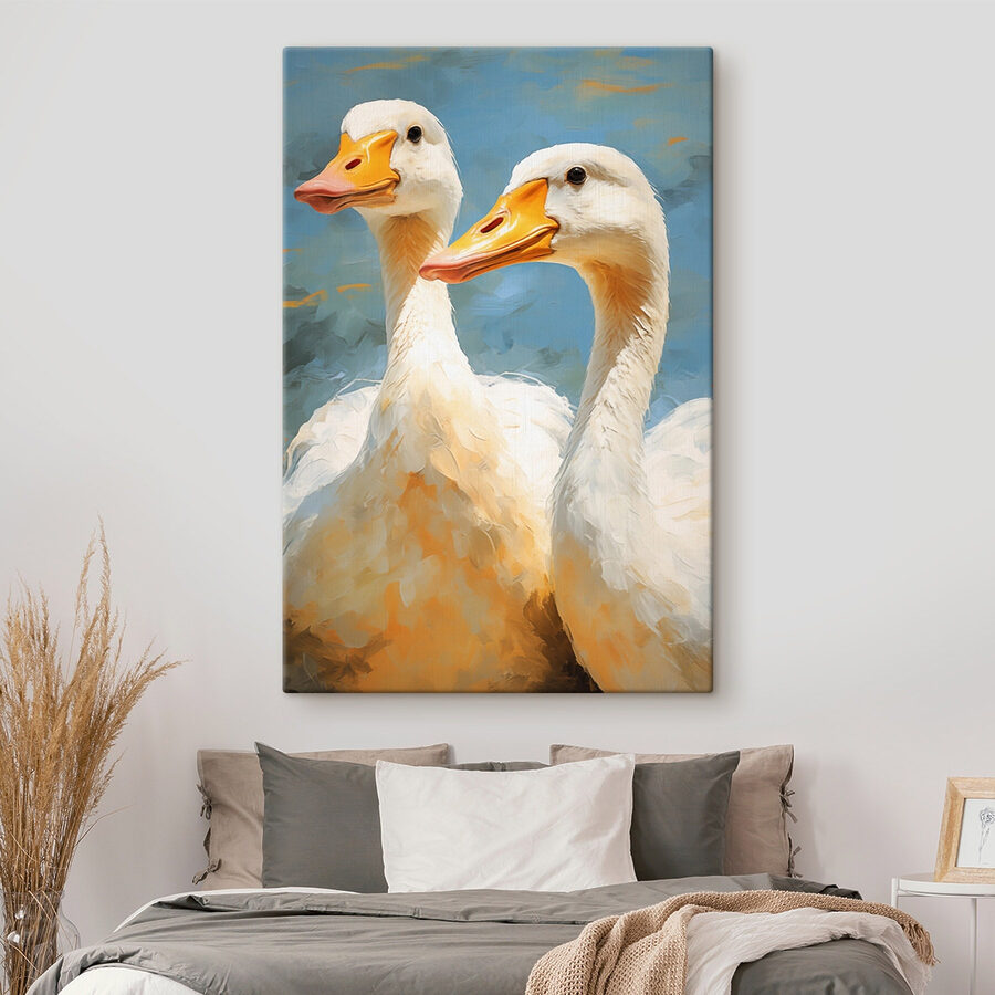 Paire de canards blancs au bec orange
