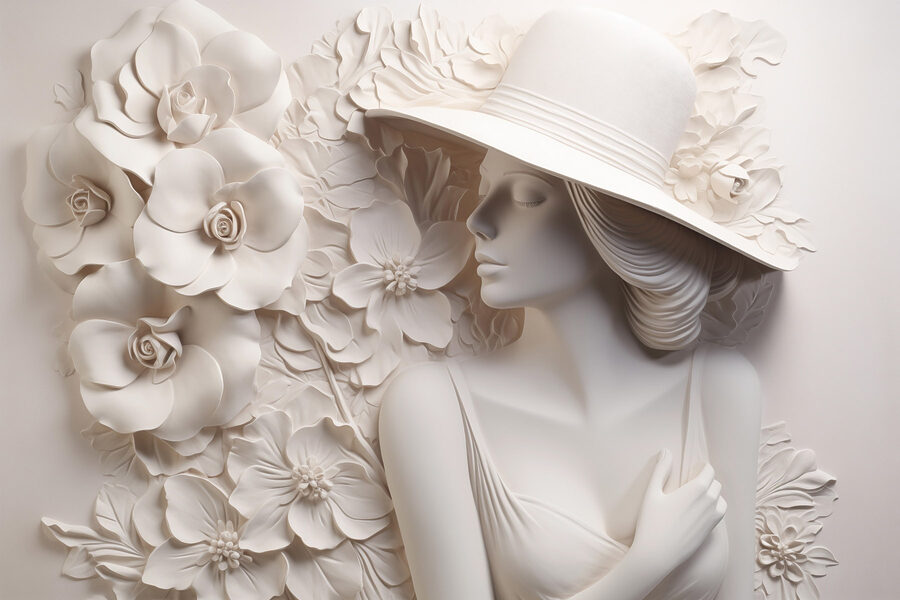 Statue d'une femme portant un chapeau