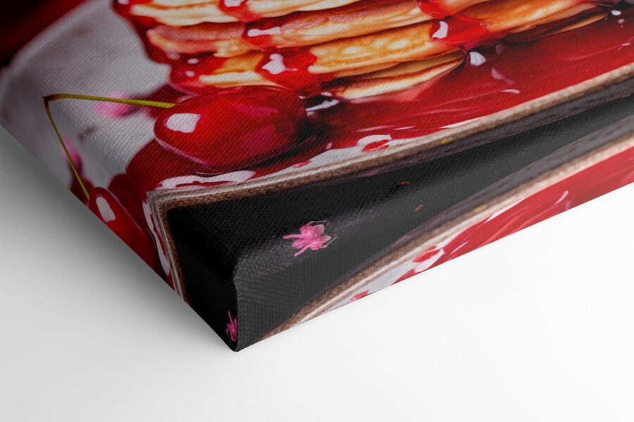 Pile de crêpes avec du sirop de cerise sur le dessus