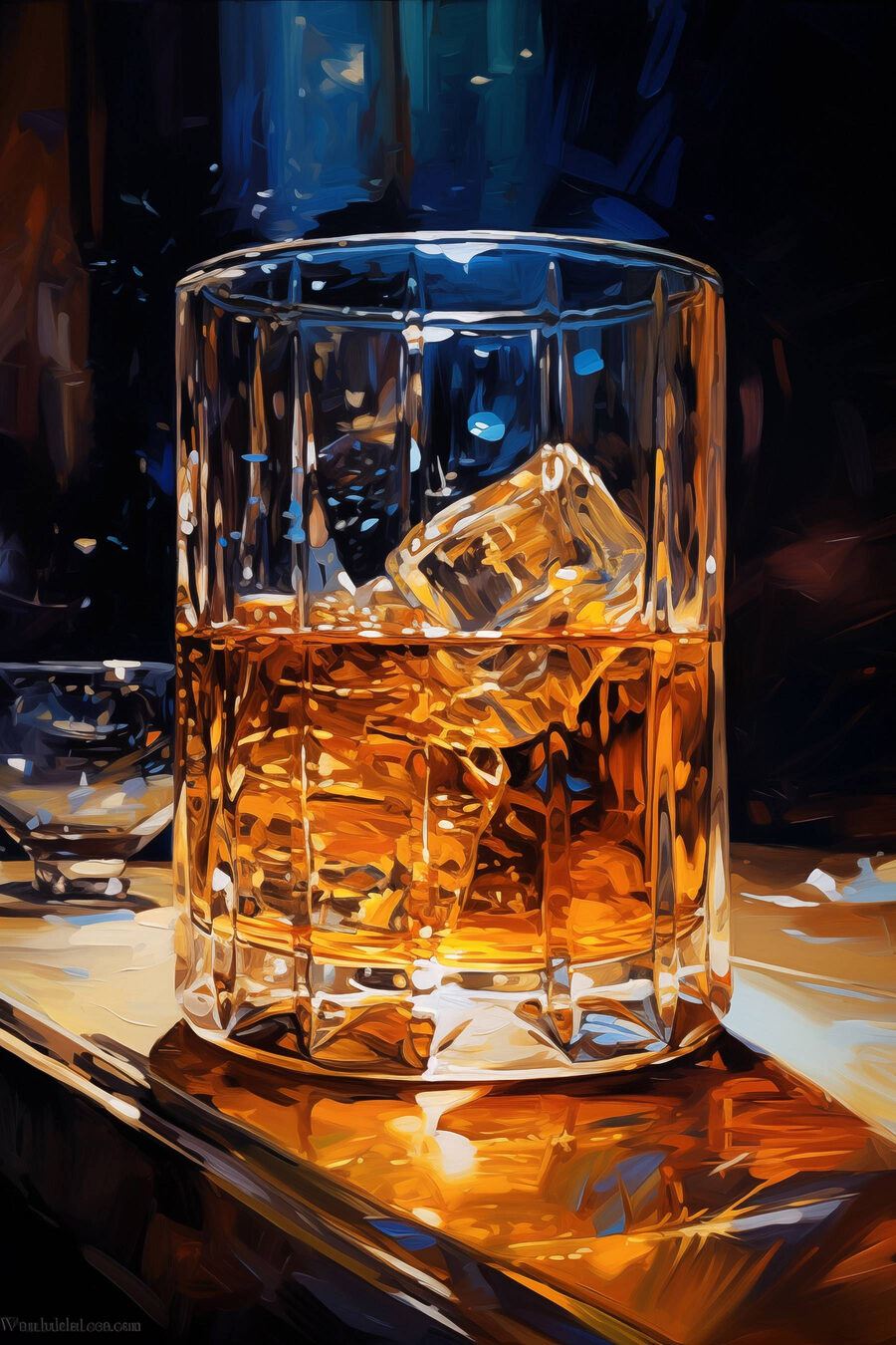Verre de liquide ambré avec glaçons