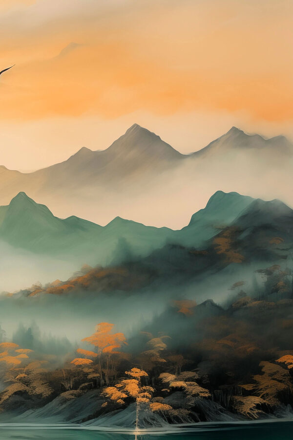 Chaîne de montagnes brumeuses avec des arbres Chaîne de montagnes brumeuses avec des arbres