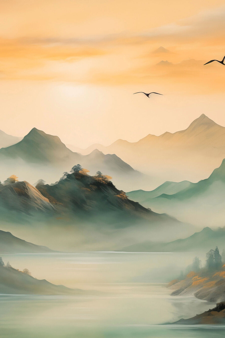 Oiseaux volant au-dessus des montagnes
