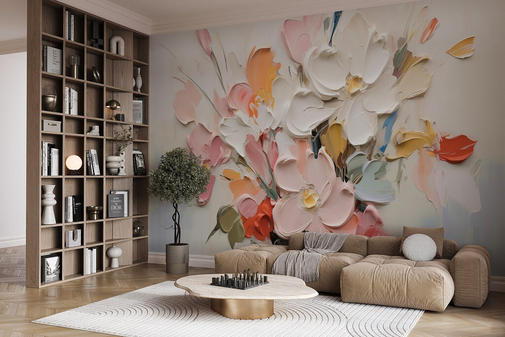 Painting of flowers on a white surface Painting of flowers on a white surface