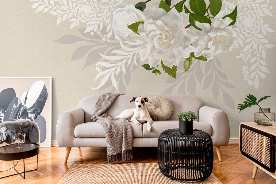 Papier peint Fleurs blanches avec feuilles vertes – Image 4