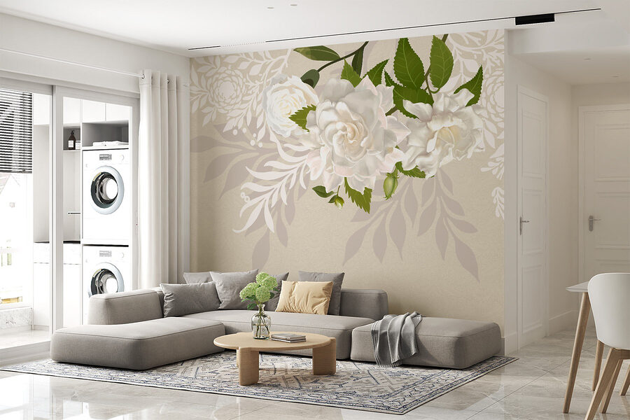 Papier peint Fleurs blanches avec feuilles vertes – Image 6