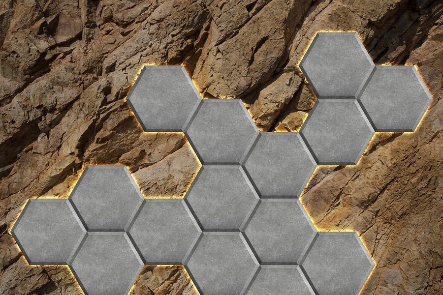 Hexagones de pierre sur un rocher