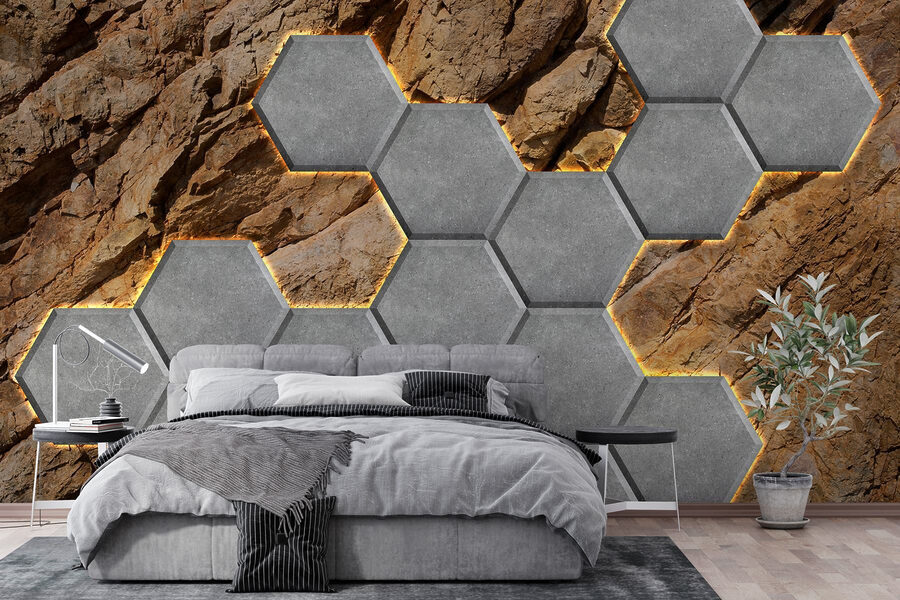 Hexagones de pierre sur un rocher