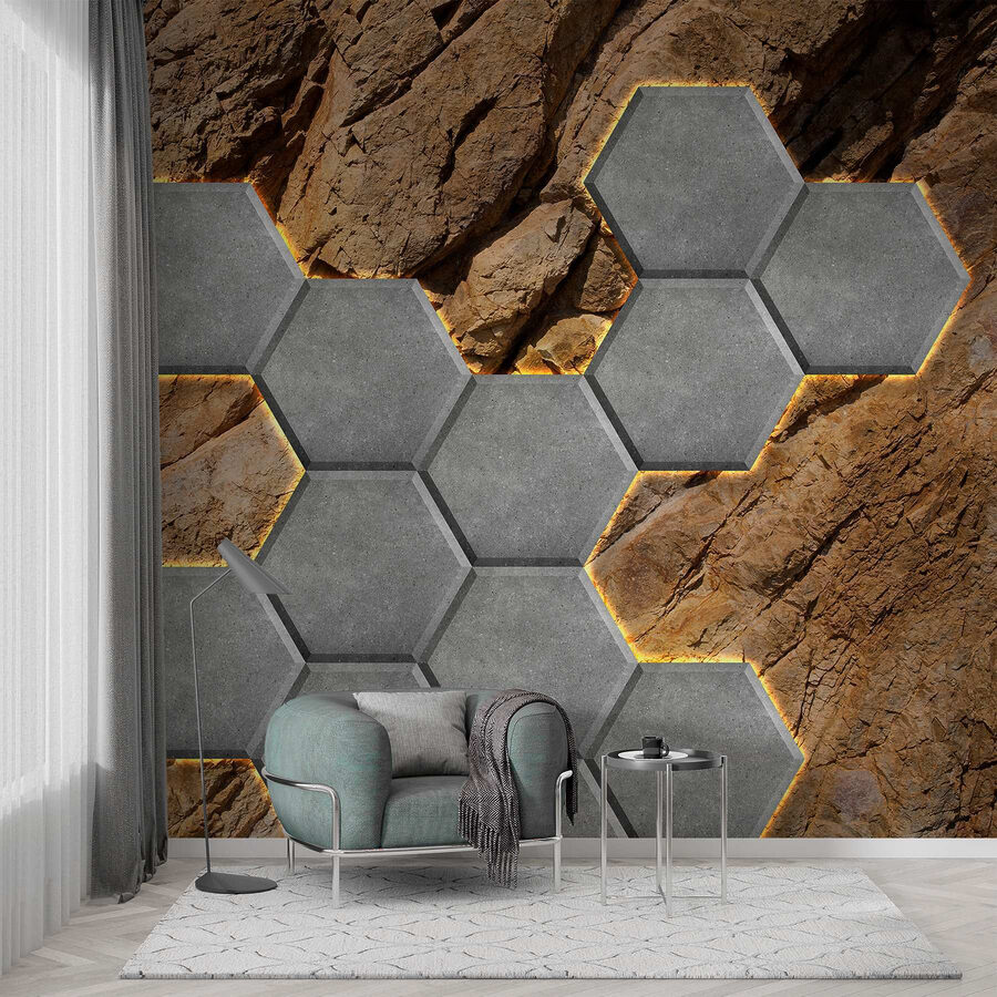 Hexagones de pierre sur un rocher