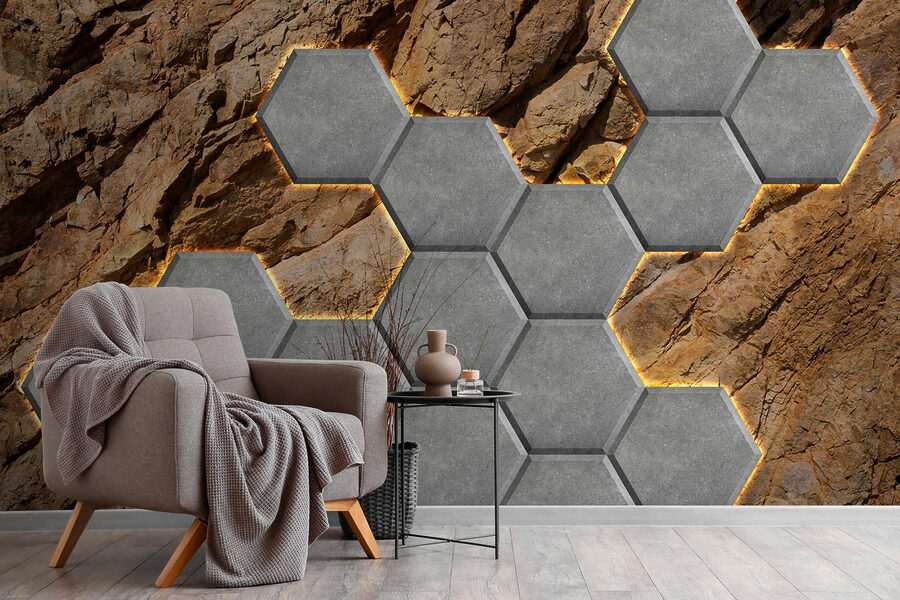 Hexagones de pierre sur un rocher