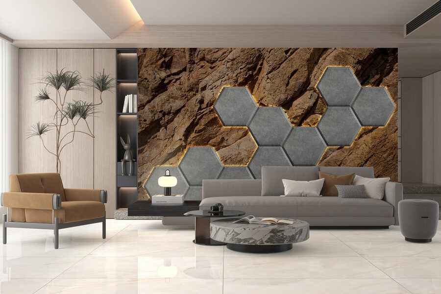 Hexagones de pierre sur un rocher