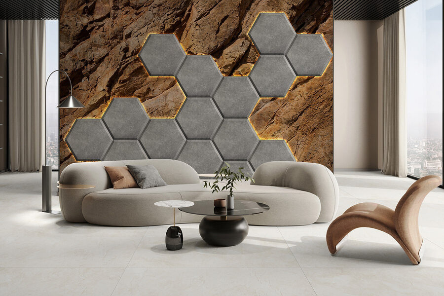 Hexagones de pierre sur un rocher