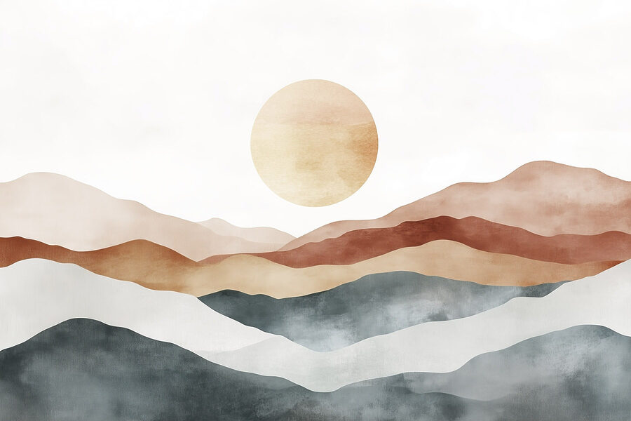 Peinture de montagnes et de soleil
