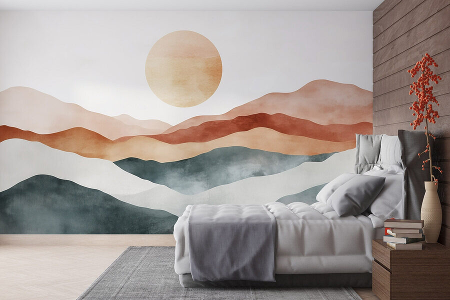 Peinture de montagnes et de soleil