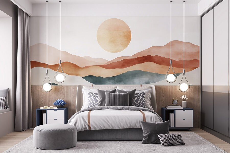Peinture de montagnes et de soleil