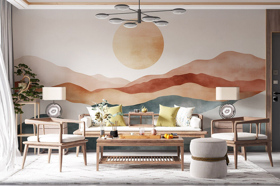 Peinture de montagnes et de soleil