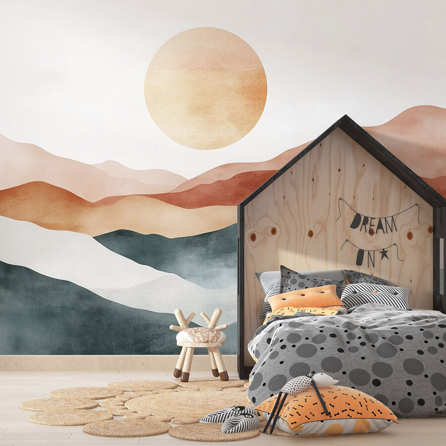 Peinture de montagnes et de soleil