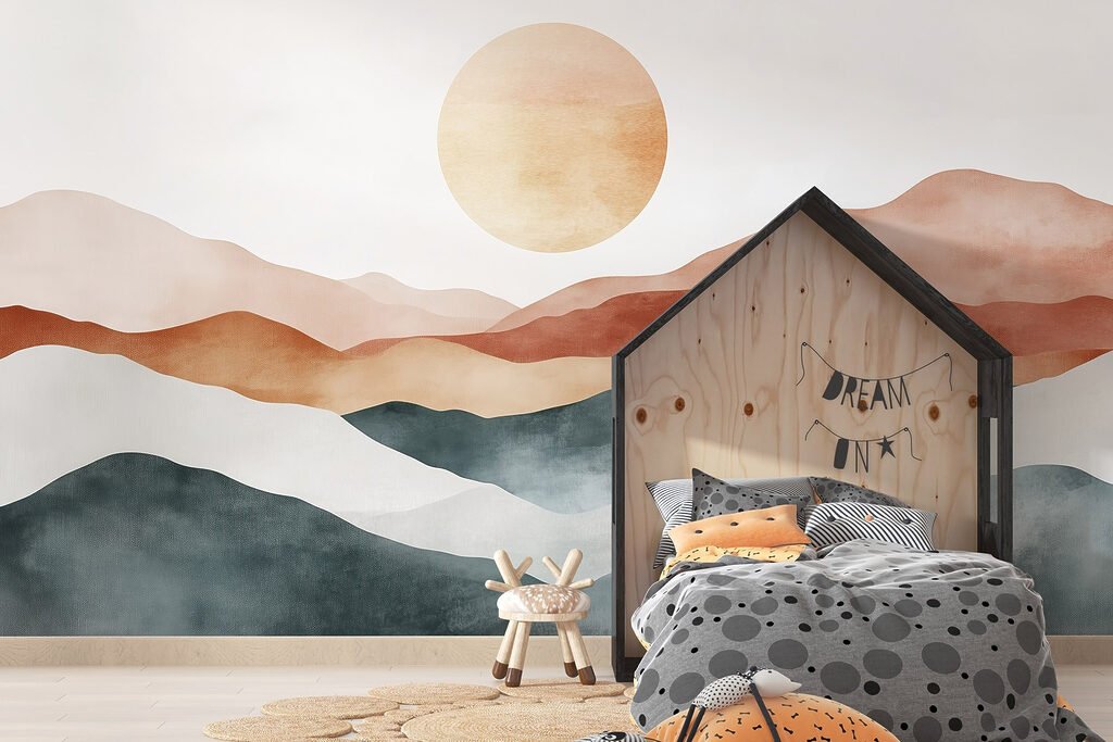 Painting of mountains and sun Painting of mountains and sun