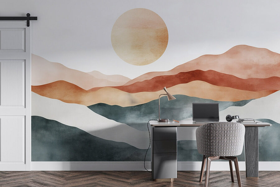 Peinture de montagnes et de soleil