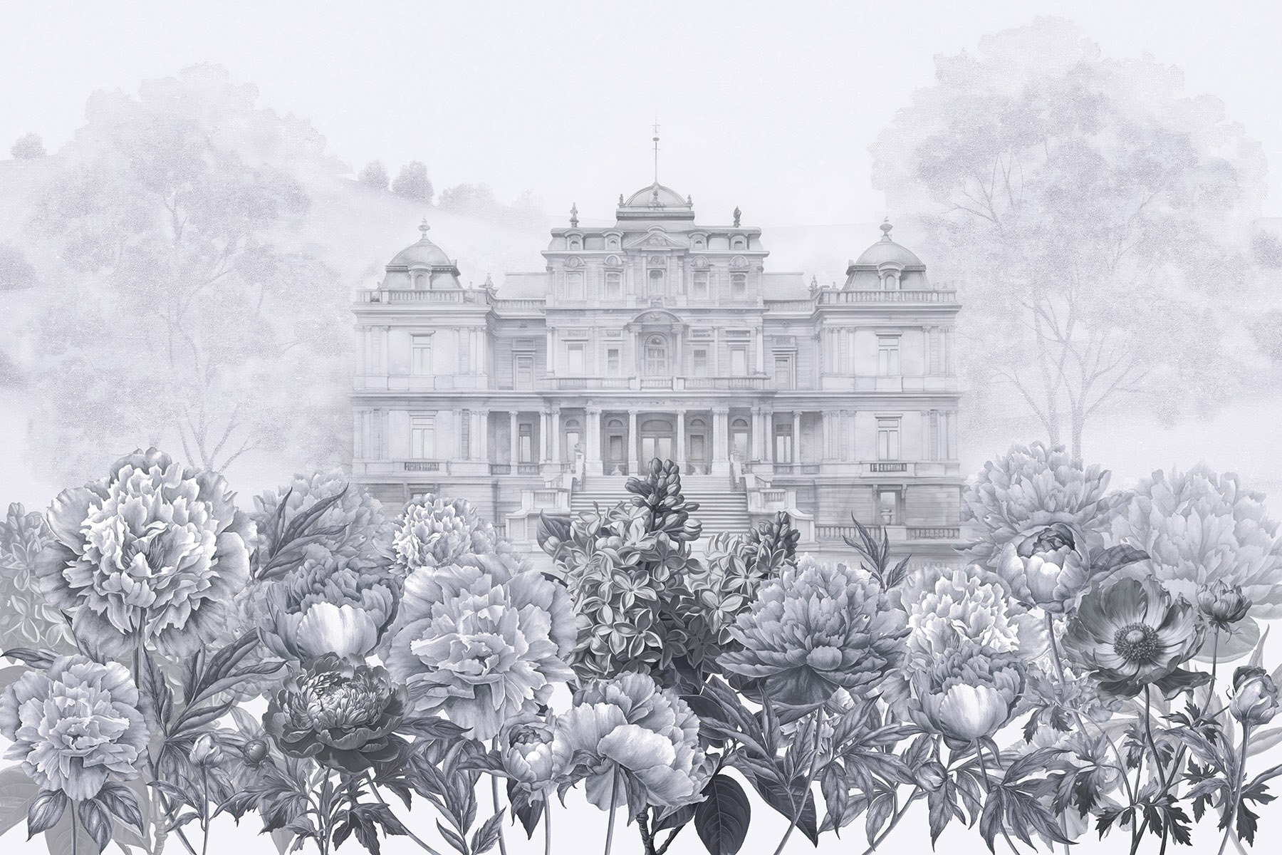 Large white building with flowers Large white building with flowers