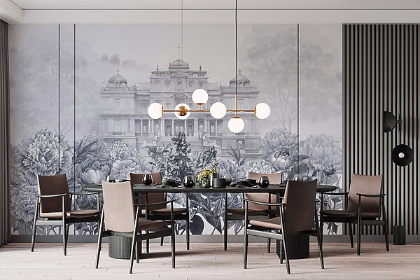 Large white building with flowers Large white building with flowers