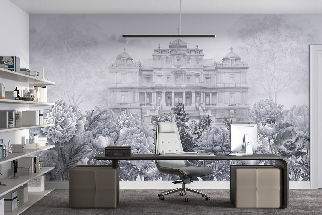 Large white building with flowers Large white building with flowers