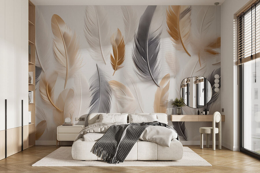 Groupe de plumes sur une surface blanche