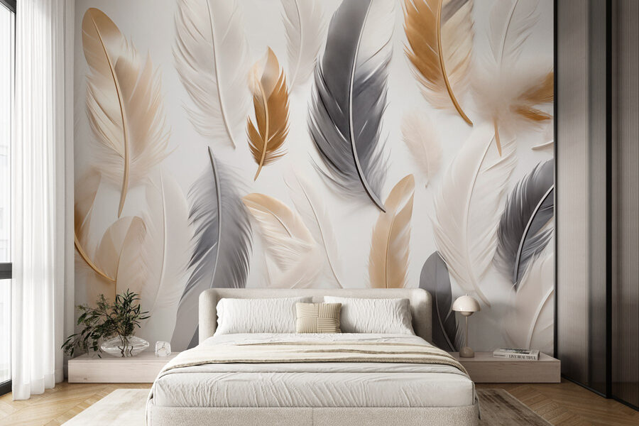 Groupe de plumes sur une surface blanche