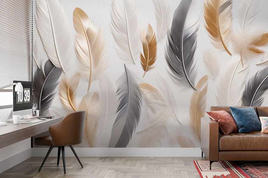Groupe de plumes sur une surface blanche