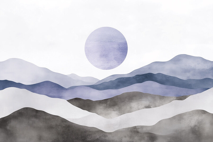 Paysage avec des montagnes et un soleil