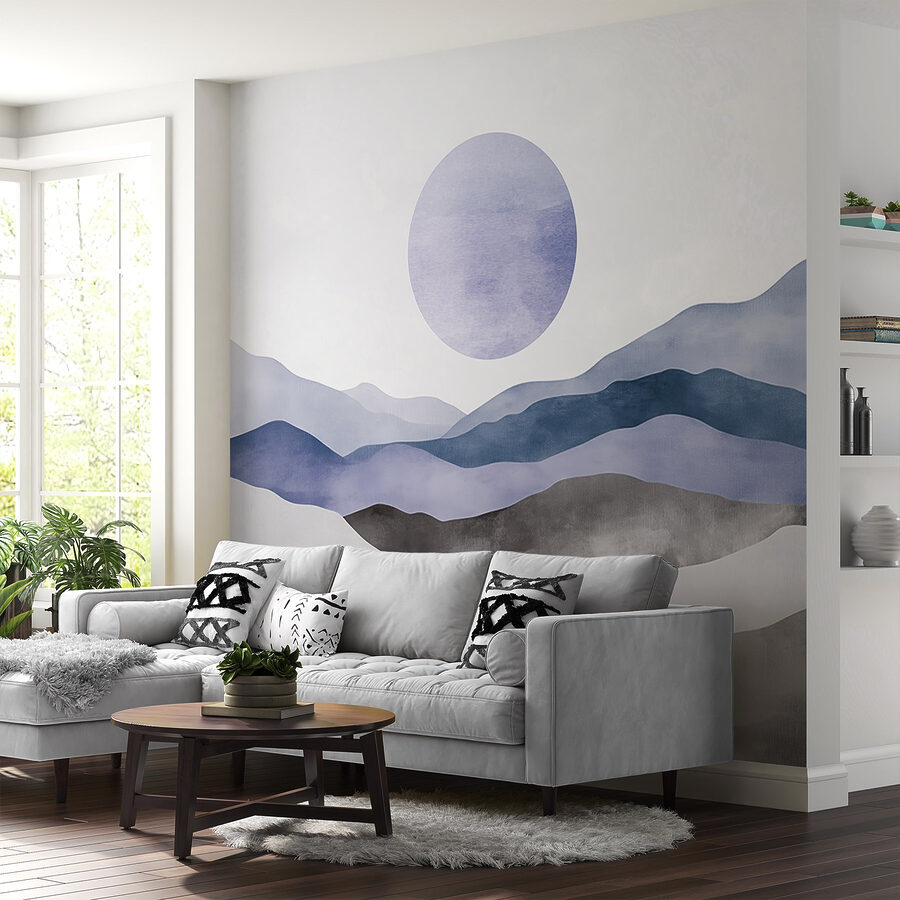 Paysage avec des montagnes et un soleil