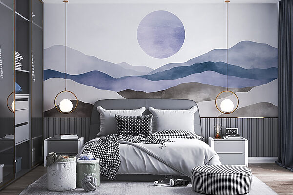 Paysage avec des montagnes et un soleil Paysage avec des montagnes et un soleil
