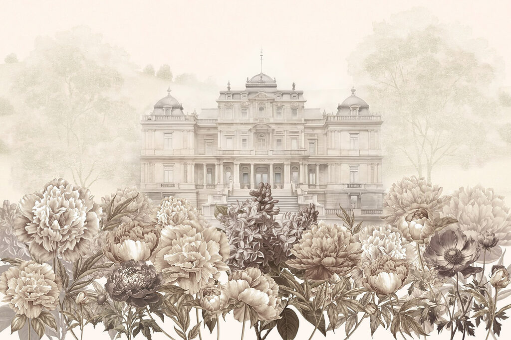 Grand bâtiment blanc avec des fleurs Grand bâtiment blanc avec des fleurs