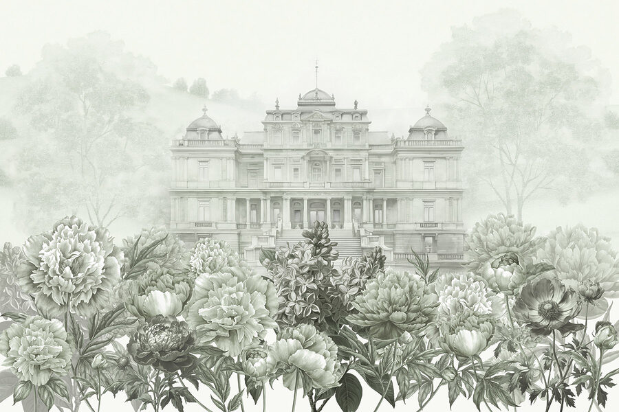 Grand bâtiment blanc avec des fleurs