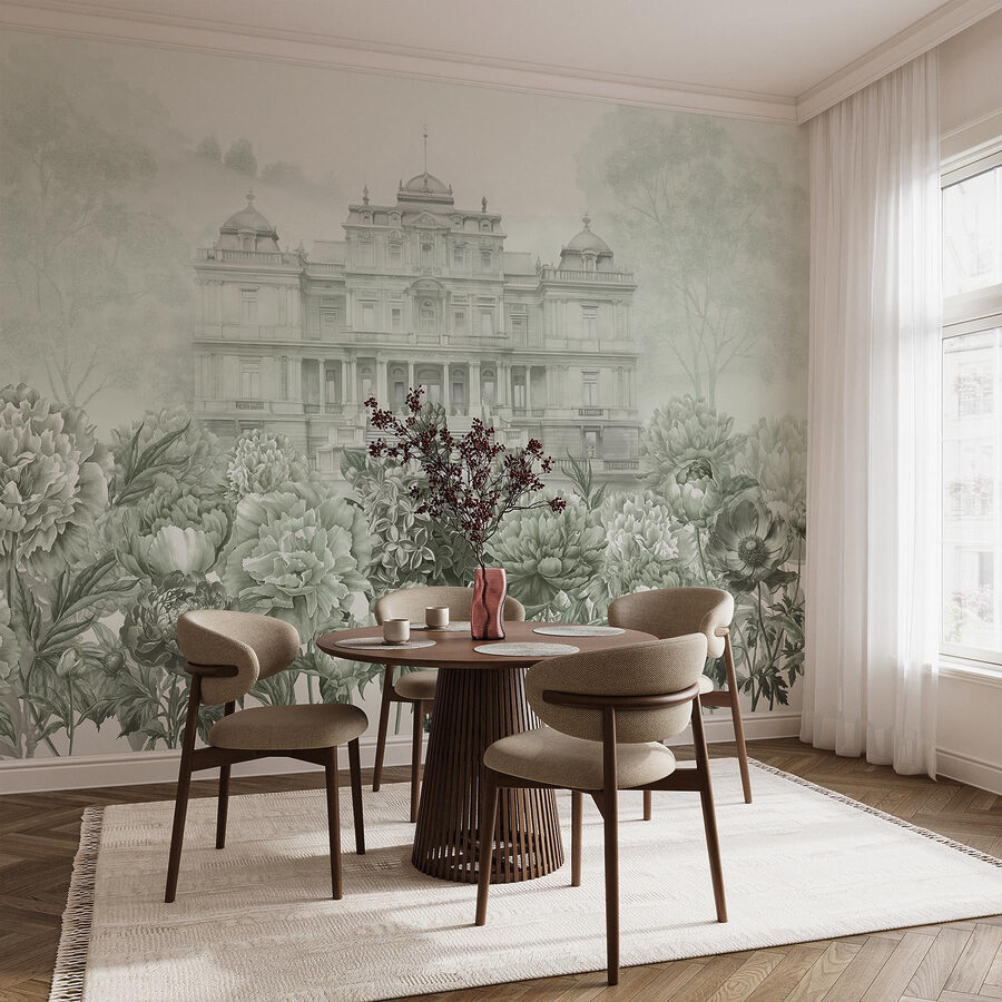 Grand bâtiment blanc avec des fleurs