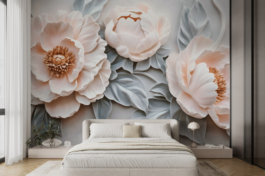 Groupe de fleurs blanches avec feuilles