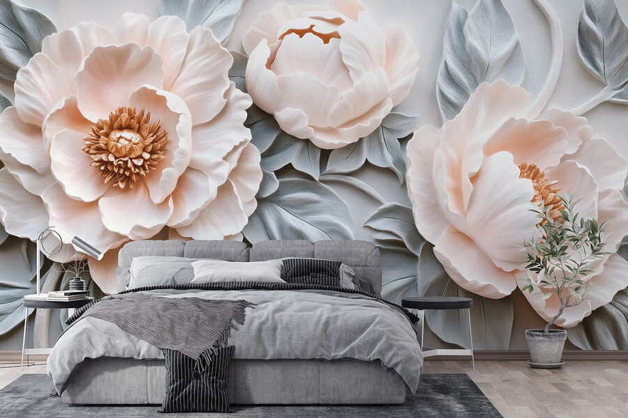 Groupe de fleurs blanches avec feuilles