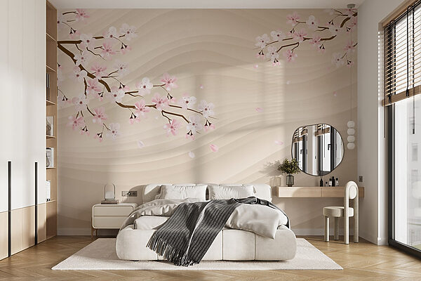 Branche d'arbre avec des fleurs blanches et roses Branche d'arbre avec des fleurs blanches et roses