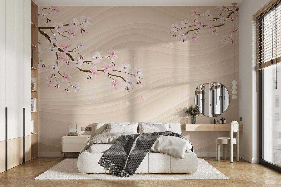 Branche d'arbre avec des fleurs blanches et roses