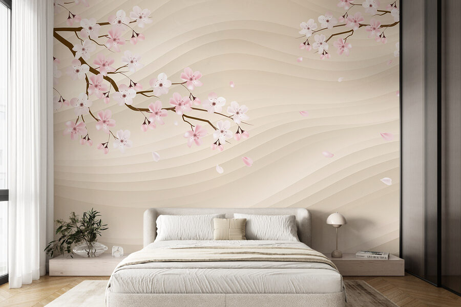 Branche d'arbre avec des fleurs blanches et roses