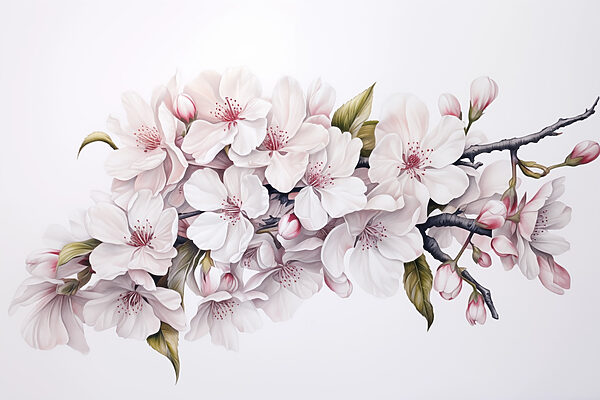 Peinture de fleurs blanches sur une branche Peinture de fleurs blanches sur une branche