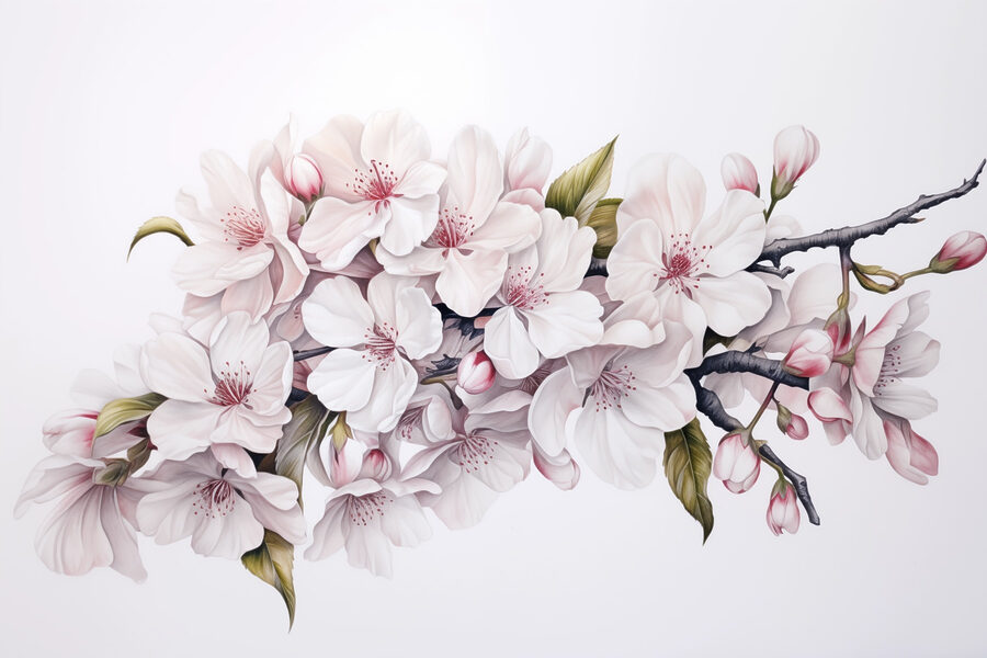 Peinture de fleurs blanches sur une branche
