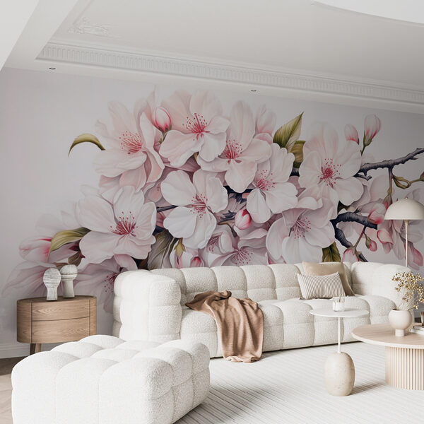 Peinture de fleurs blanches sur une branche Peinture de fleurs blanches sur une branche