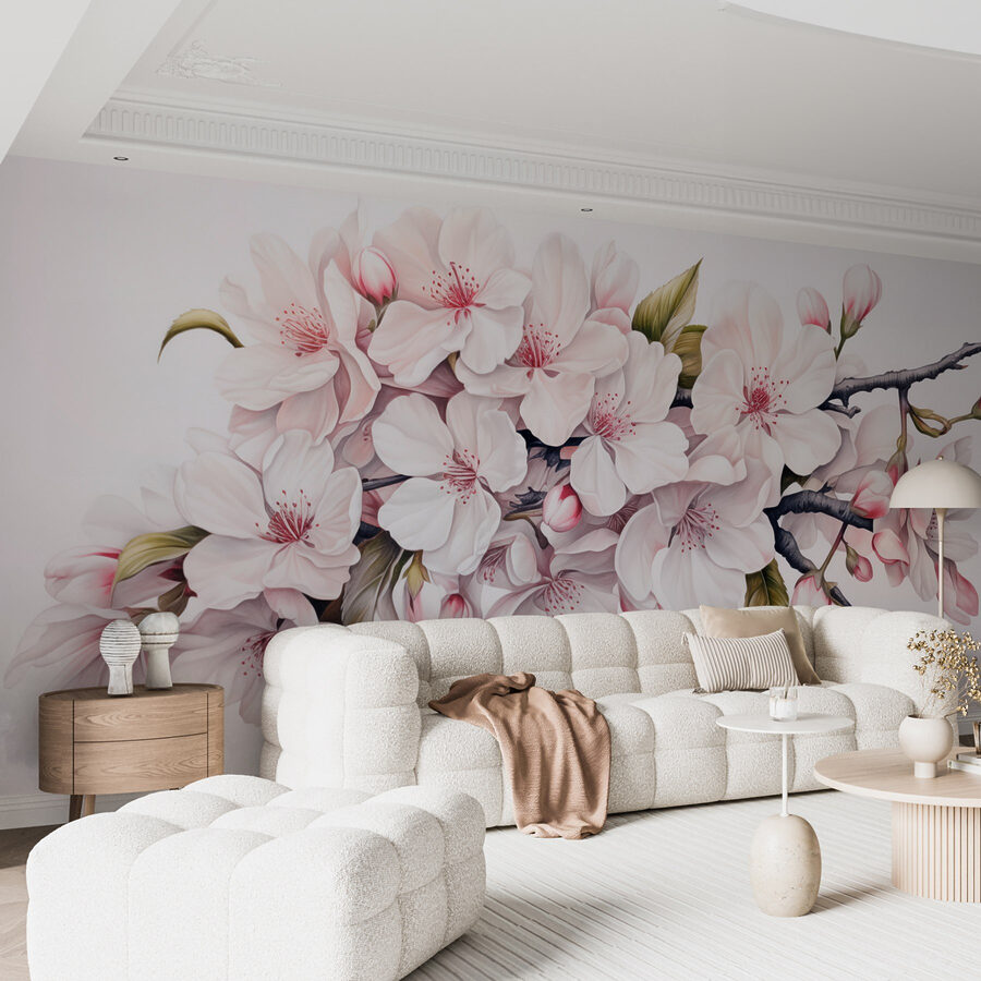 Peinture de fleurs blanches sur une branche