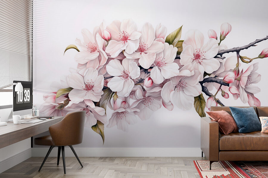 Peinture de fleurs blanches sur une branche