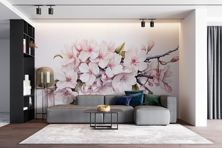 Peinture de fleurs blanches sur une branche